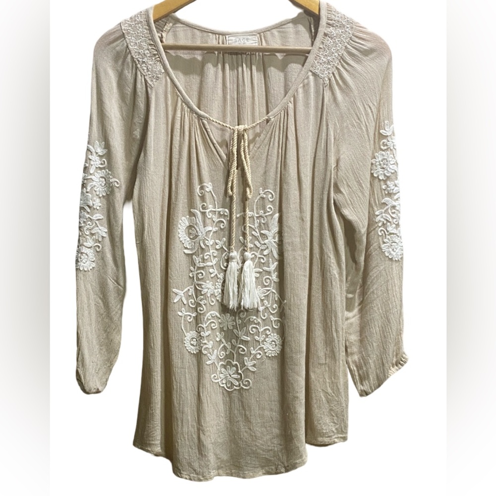 Anthropologie Sage‎ the Label Boho Tunic Blouse | XS | Tassels & Embroidery